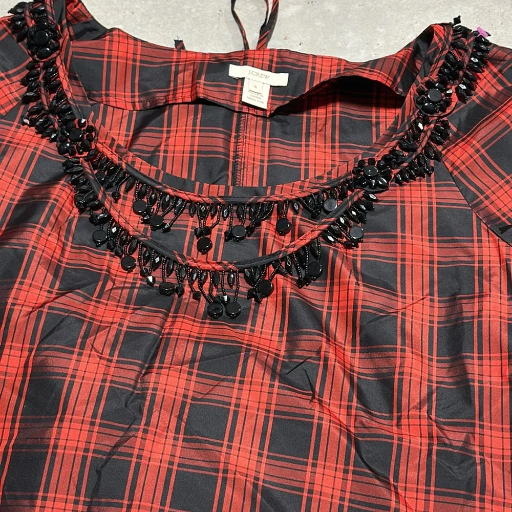 J. Crew Plaid Eliza Tee Short Sleeve Blouse 100%‎ Silk Size 8 / Ww-27